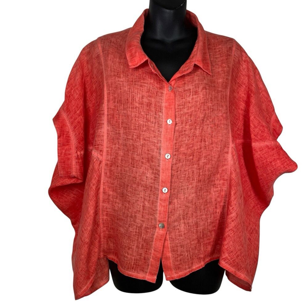 Inizio Made in Italy Womens Button Up Shirt Linen Cap Sleeve Size Med 100% Linen - Picture 2 of 15